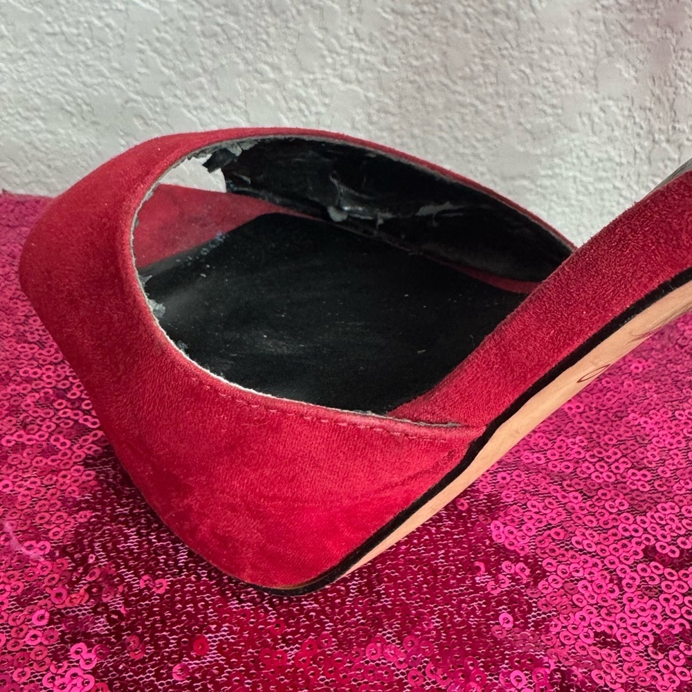 ALDO 🌹 Red Peep-Toe Stiletto Platform Heels, Golden Ankle Strap (Women’s Size 7) - Picture 11 of 14
